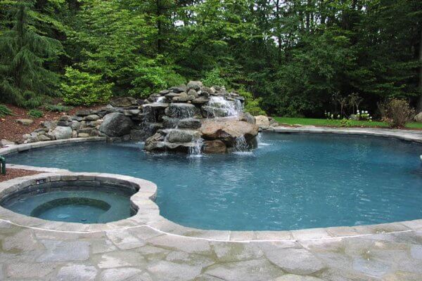 Gunite Inground Swimming Pool Waterfall Installation, CT