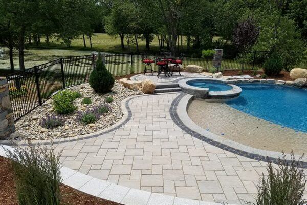 Inground Swimming Pool, Pool deck with spa and patio
