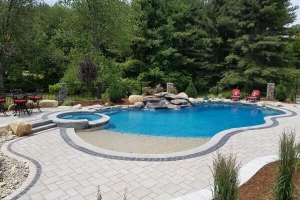 Inground Self Cleaning Gunite Swimming Pool with Water Fall and Spa