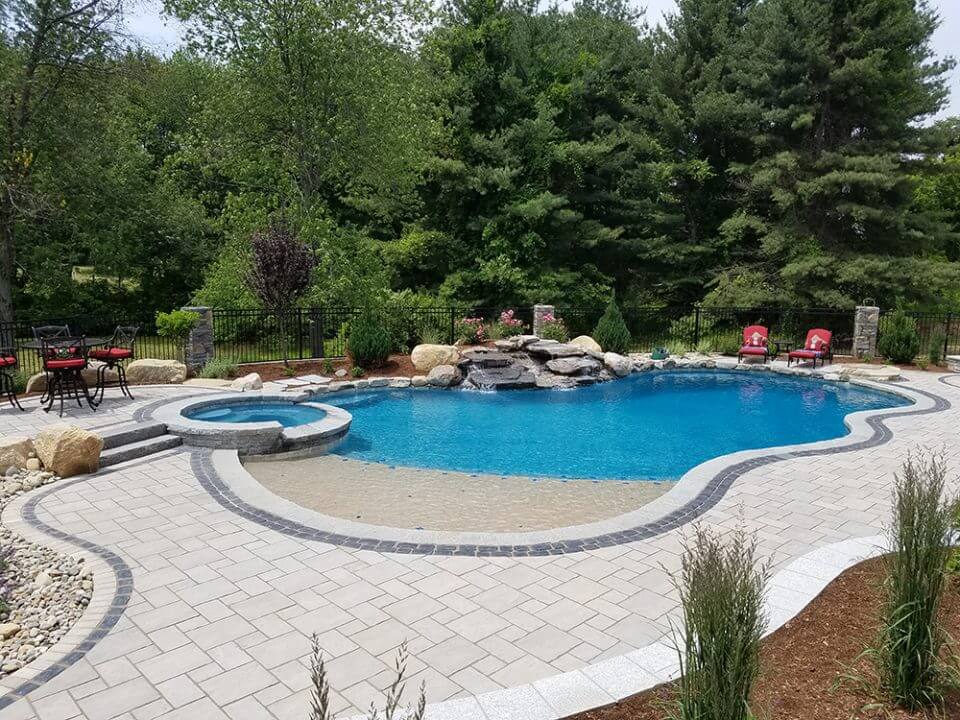 Inground Self Cleaning Gunite Swimming Pool with Water Fall and Spa