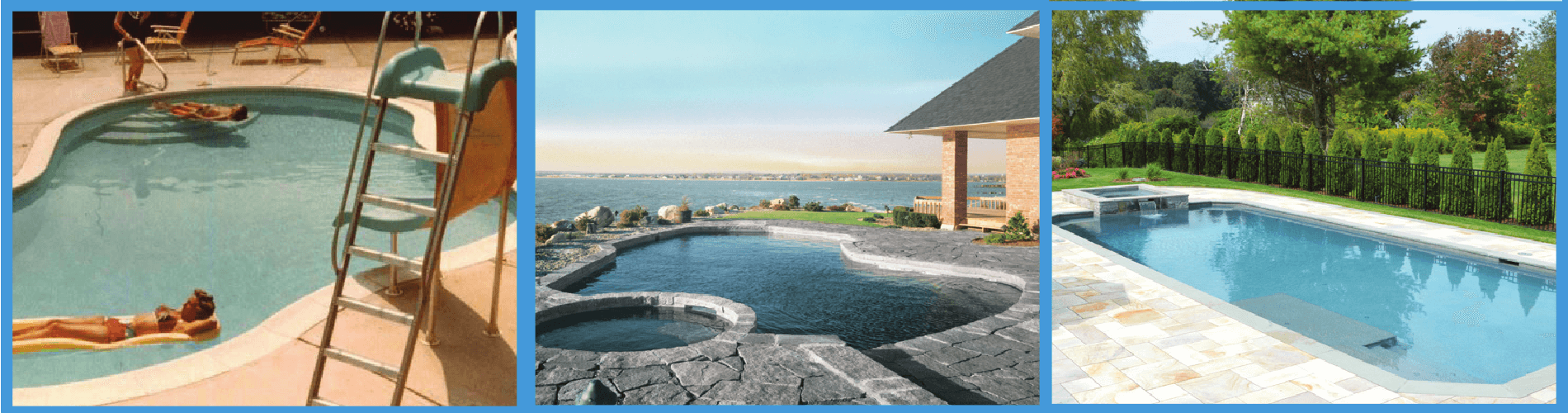 Aqua Pool & Patio gunite swimming pool construction in Connecticut showing older and newer pools