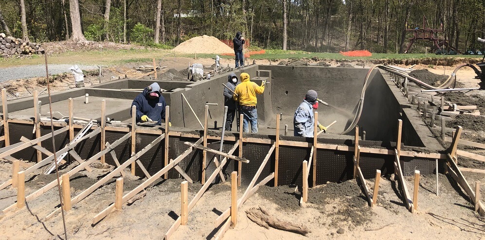 Aqua Pool & Patio gunite swimming pool construction in Connecticut showing gunite application