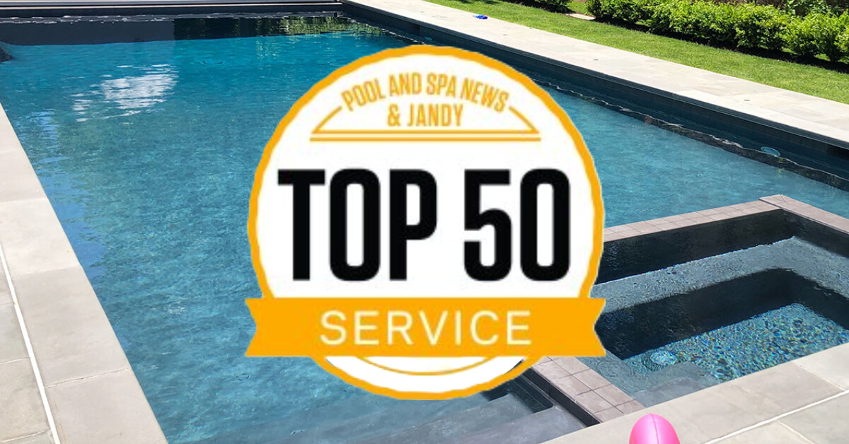 Aqua Pool & Patio gunite swimming pool construction in Connecticut showing top 50 service badge