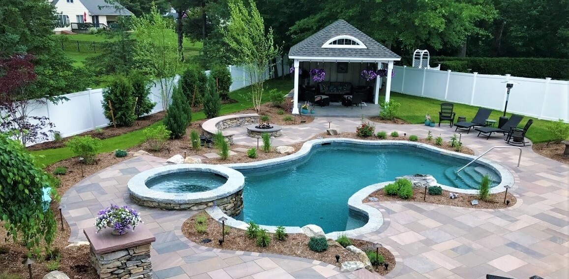 Aqua Pool custom swimming pool with patio cover